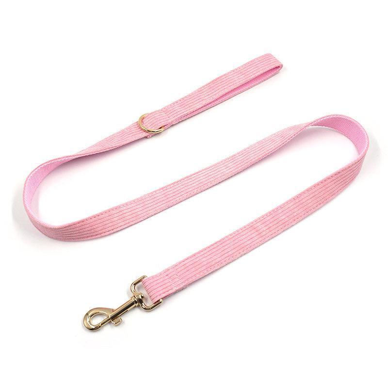 Pink Stripe Velvet Personalized Dog Collar Leash Harness Bowtie Poop Bag Set - iTalkPet