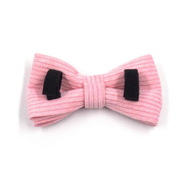 Pink Stripe Velvet Personalized Dog Collar Leash Harness Bowtie Poop Bag Set - iTalkPet