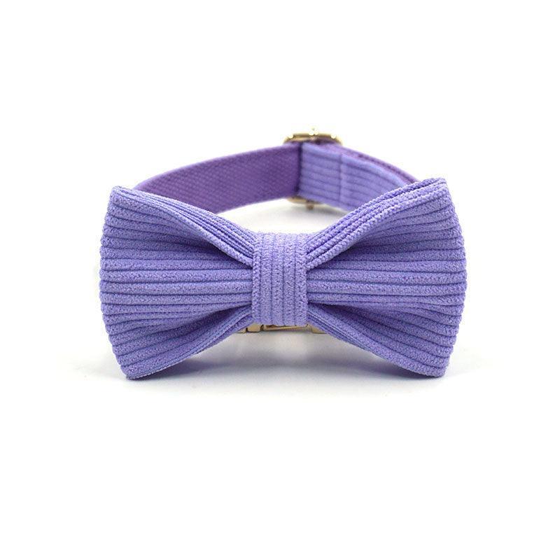 Purple Stripe Velvet Personalized Dog Collar Leash Harness Bowtie Poop Bag Set - iTalkPet