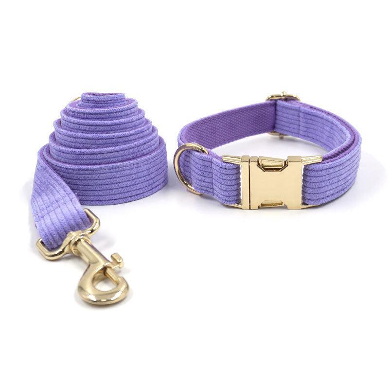 Purple Stripe Velvet Personalized Dog Collar Leash Harness Bowtie Poop Bag Set - iTalkPet