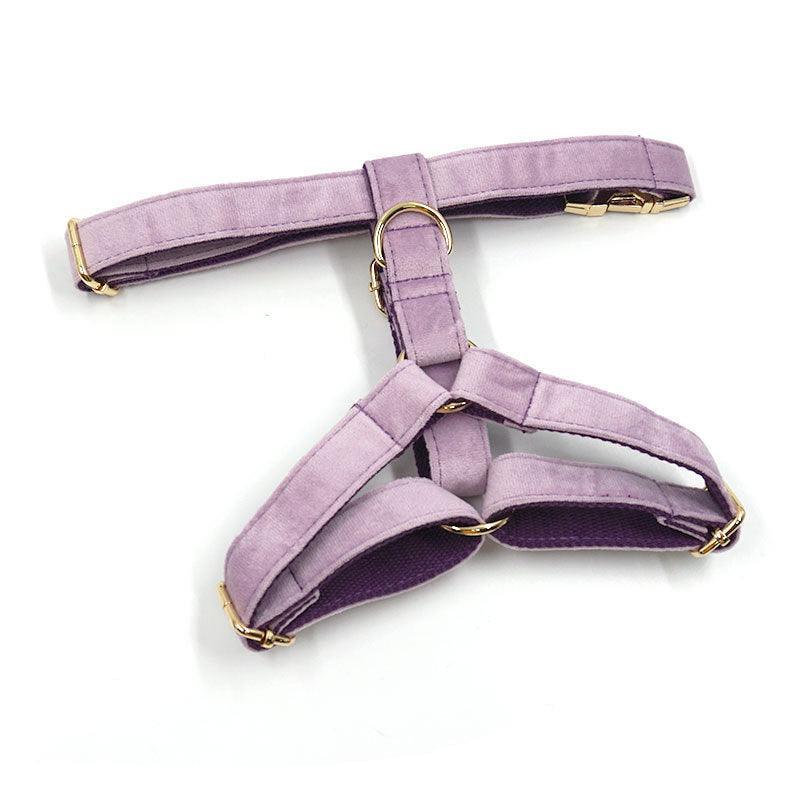 Purple Velvet Personalized Dog Collar Leash Harness Bowtie Poop Bag Set - iTalkPet