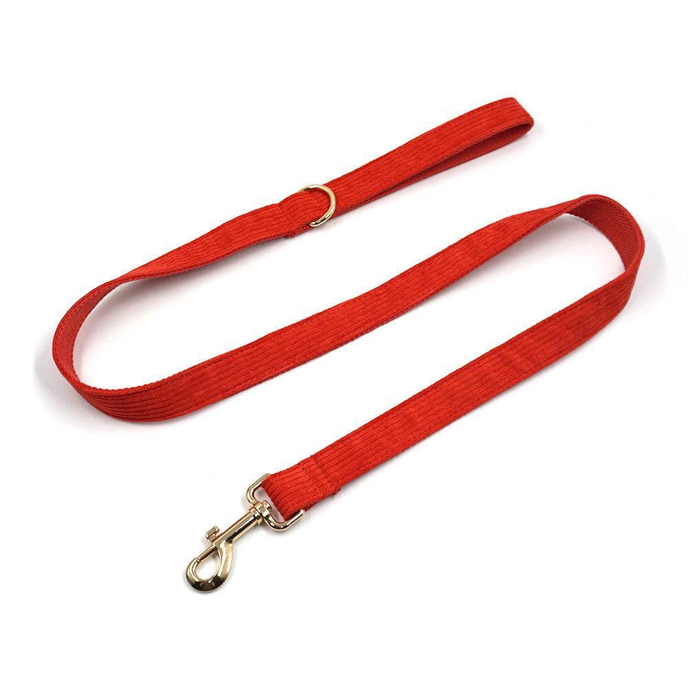 Red Stripe Velvet Personalized Dog Collar Leash Harness Bowtie Poop Bag Set - iTalkPet