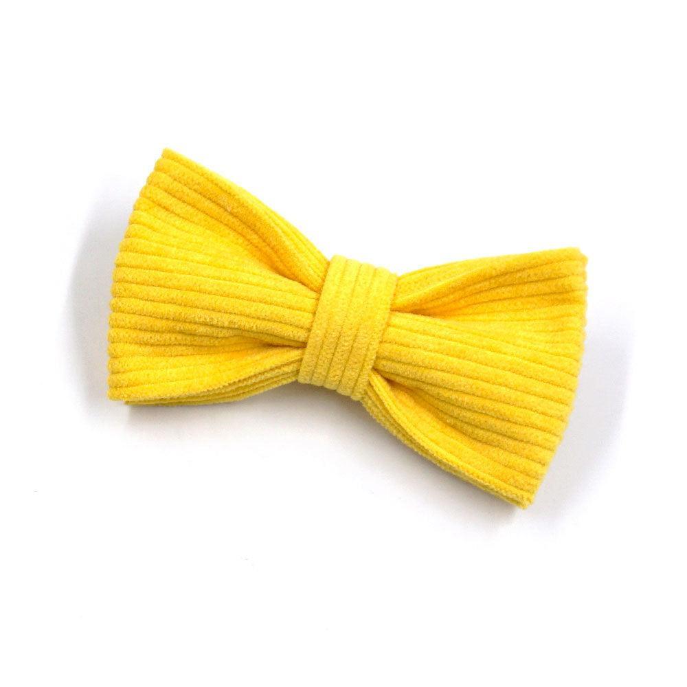 Yellow Stripe Velvet Personalized Dog Collar Leash Harness Bowtie Poop Bag Set - iTalkPet