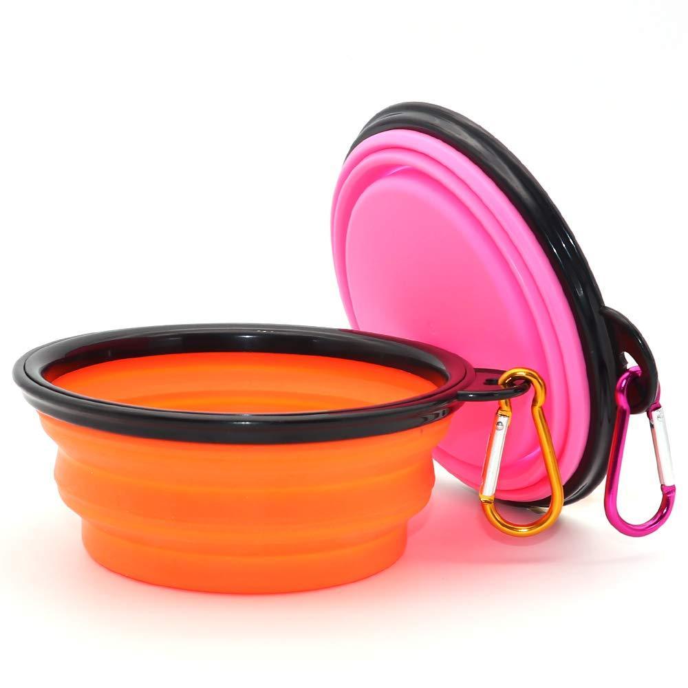 2 Pack Collapsible Portable Pet Feeding Watering Dish with Carabiners - iTalkPet