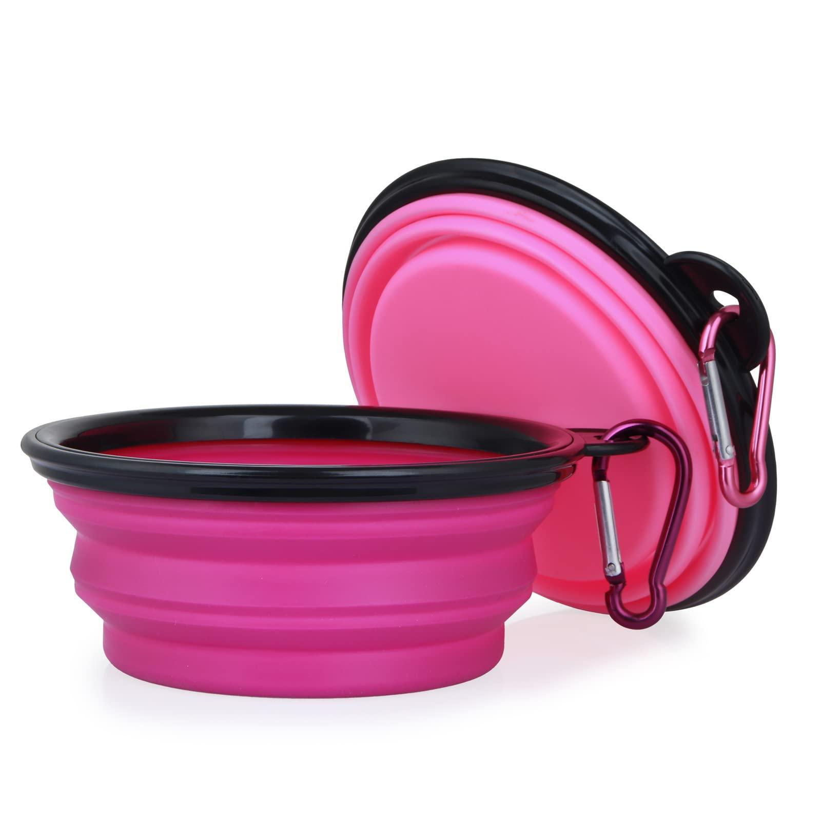 2 Pack Collapsible Portable Pet Feeding Watering Dish with Carabiners - iTalkPet