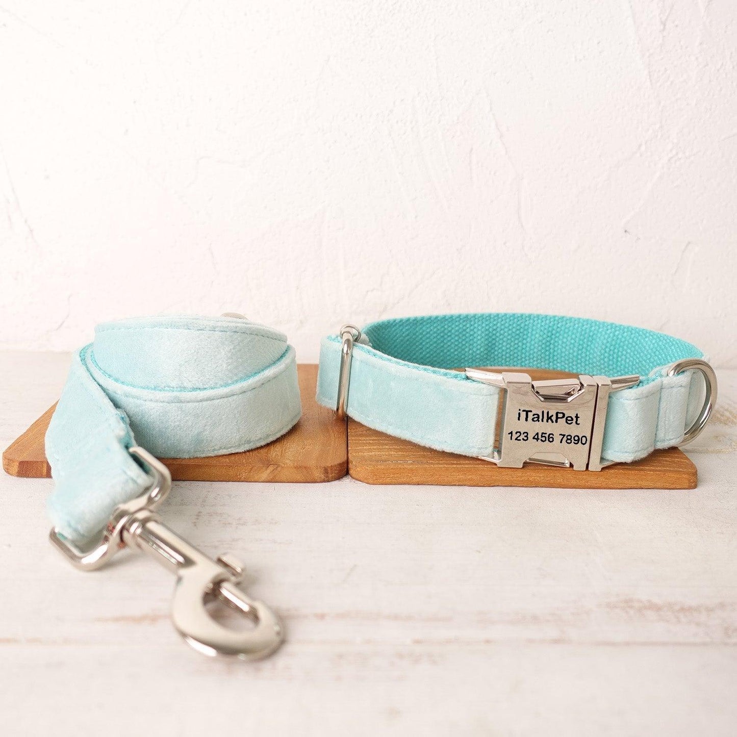 Aqua Blue Personalized Dog Collar Set - iTalkPet