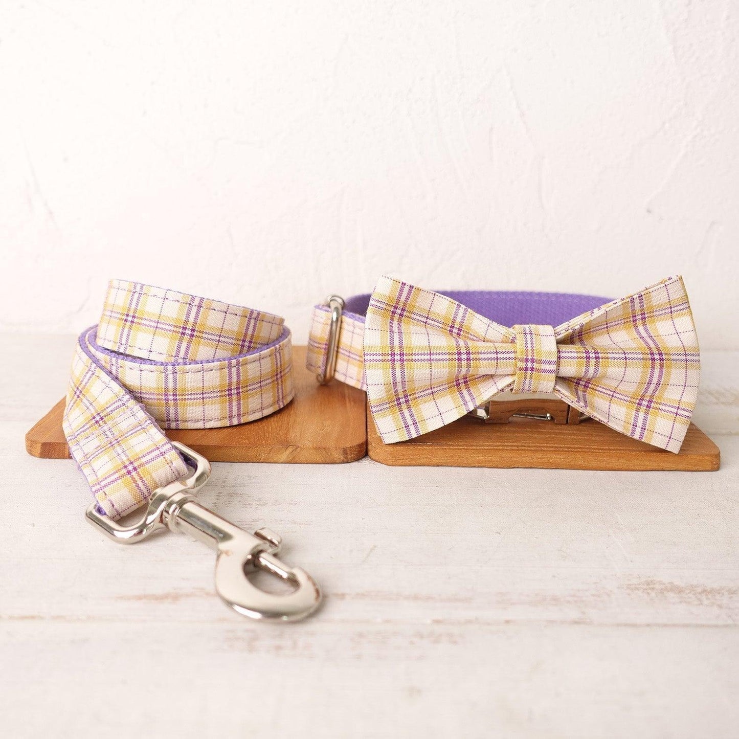 Aster Plaid Purple Personalized Dog Collar Set - iTalkPet