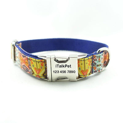 Blue Bohemian Personalized Dog Collar Set - iTalkPet