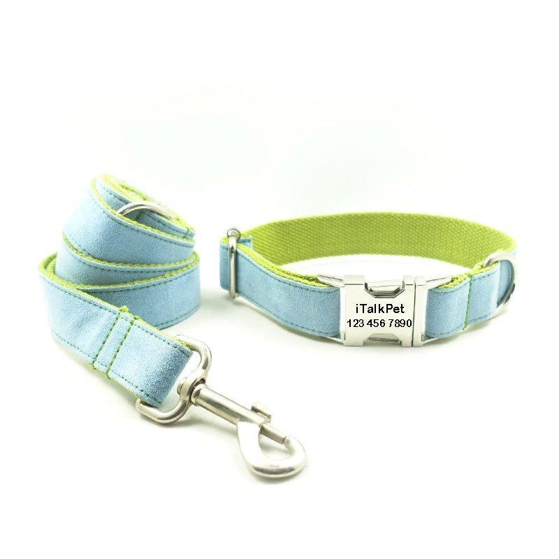 Blue Green Personalized Dog Collar Set - iTalkPet