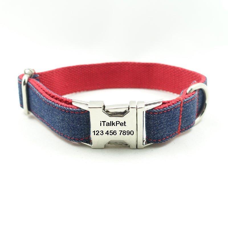 Blue Red Personalized Dog Collar Set - iTalkPet