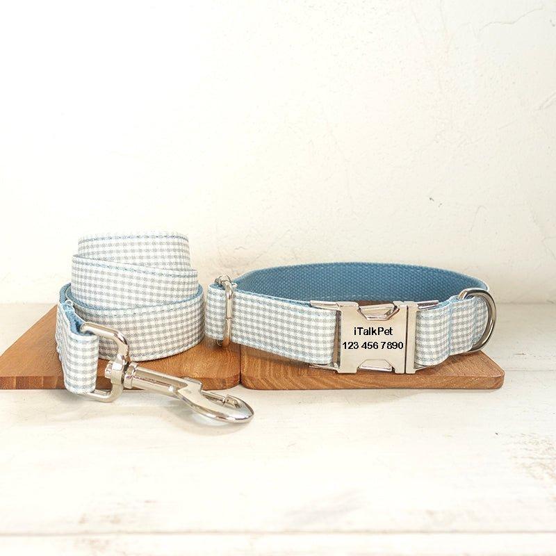 Blue Stripe Soft Personalized Dog Collar Set - iTalkPet