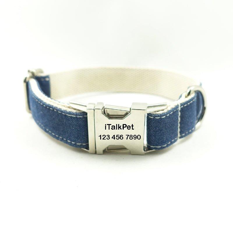 Blue Brown Personalized Dog Collar Set - iTalkPet