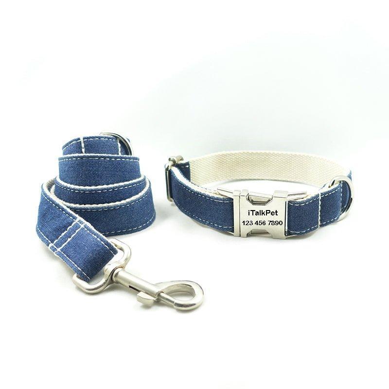 Blue Brown Personalized Dog Collar Set - iTalkPet