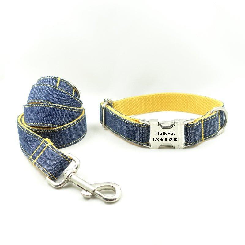 Blue Yellow Personalized Dog Collar Set - iTalkPet