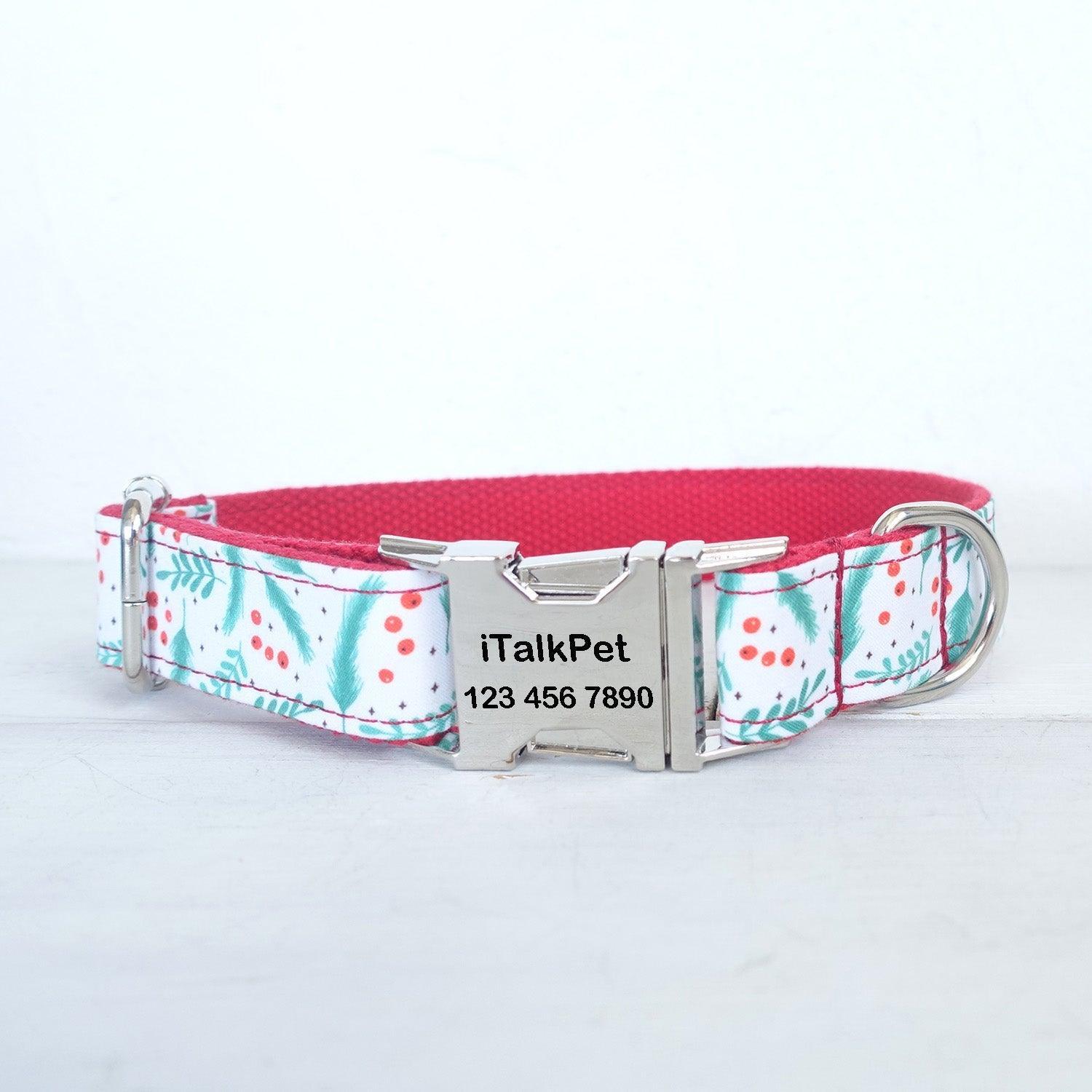 Christmas Leaf Red Personalized Dog Collar Set - iTalkPet