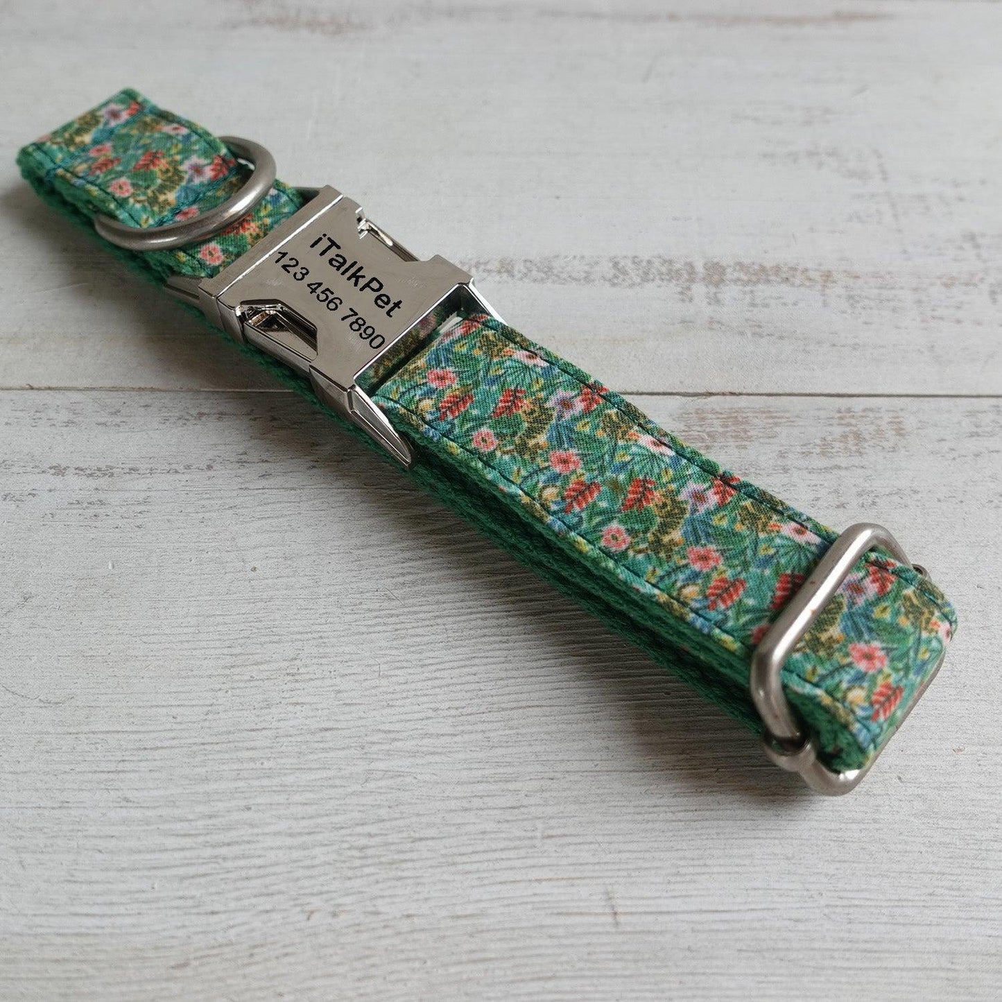 Colorful Flower Green Personalized Dog Collar Set - iTalkPet