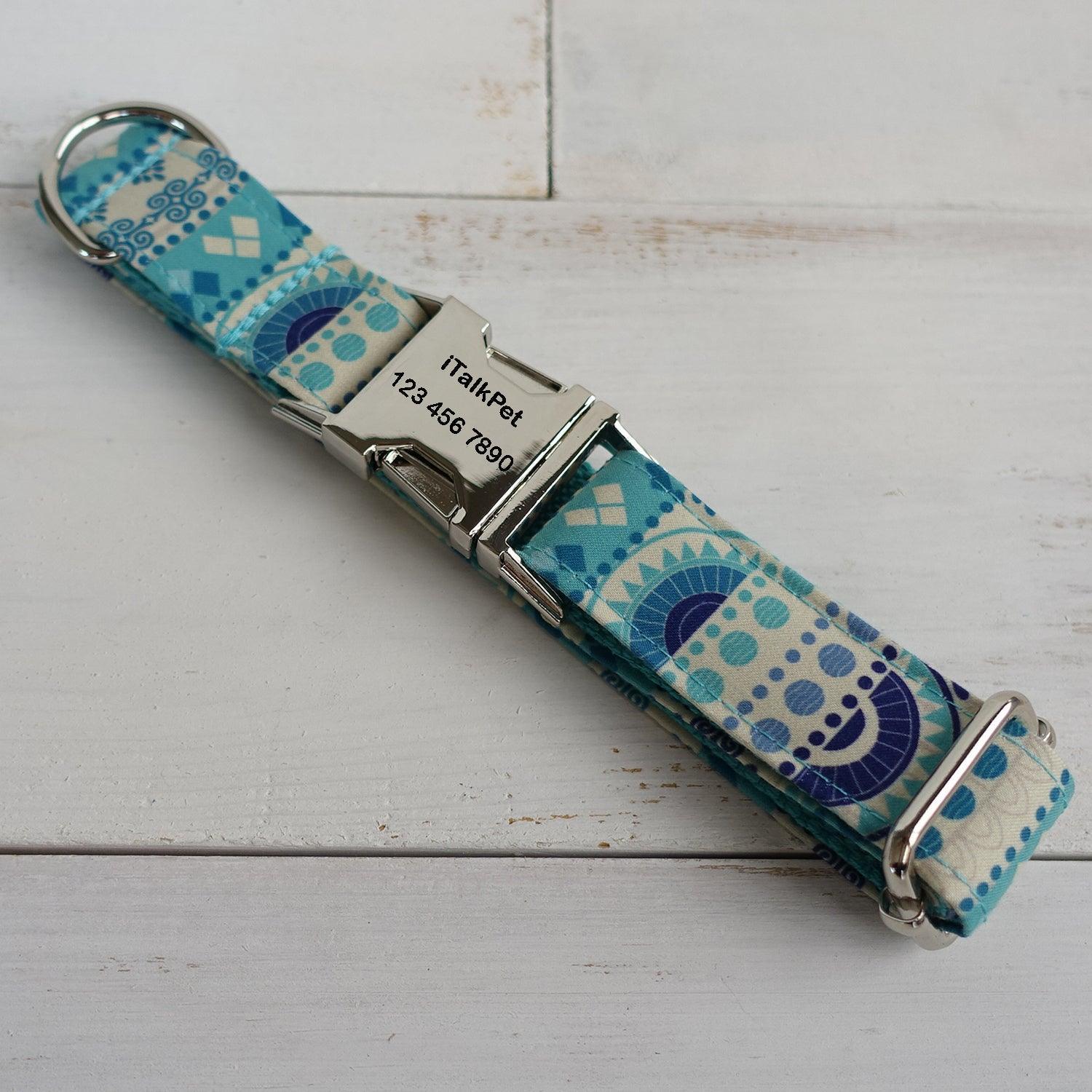 Folk Blue Personalized Dog Collar Set - iTalkPet