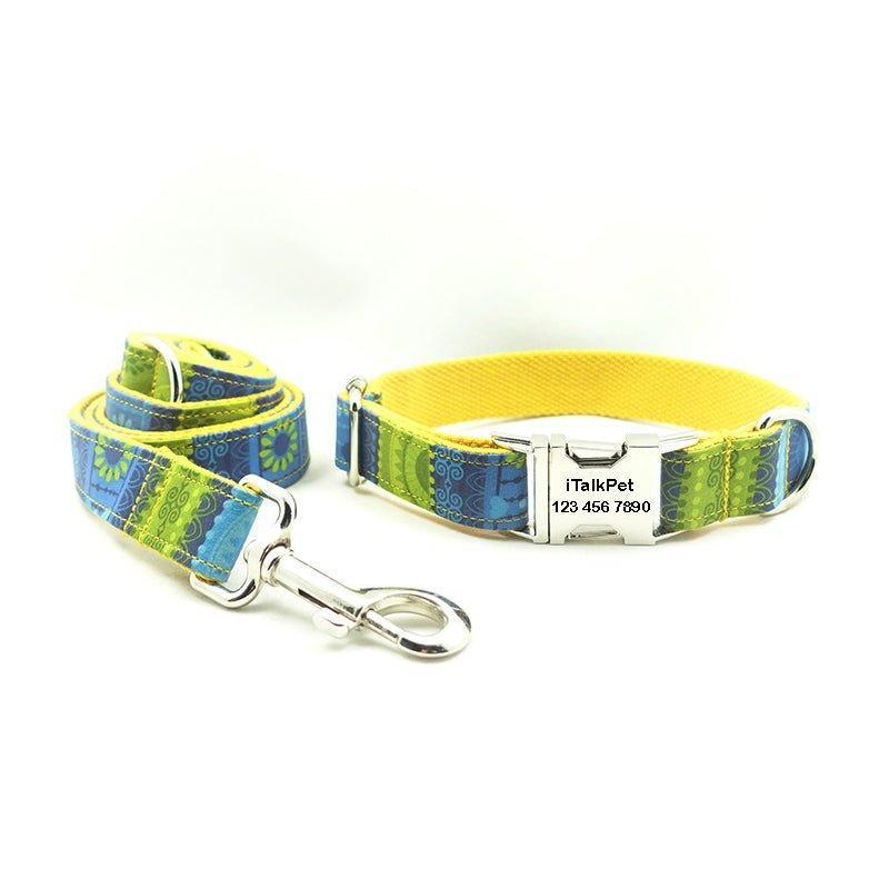 Folk Yellow Personalized Dog Collar Set - iTalkPet