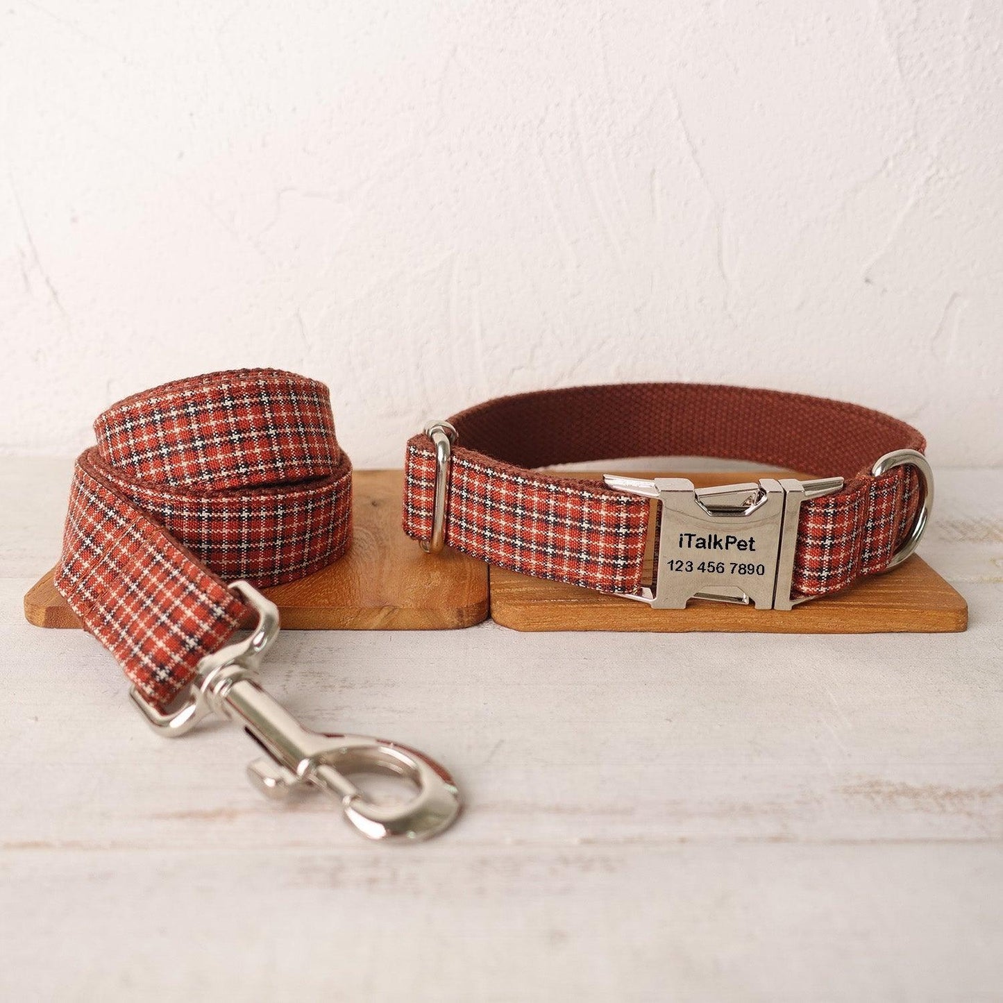 Gentle Plaid Personalized Dog Collar Set - iTalkPet