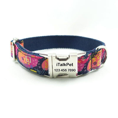 Graffiti Navy Personalized Dog Collar Set - iTalkPet