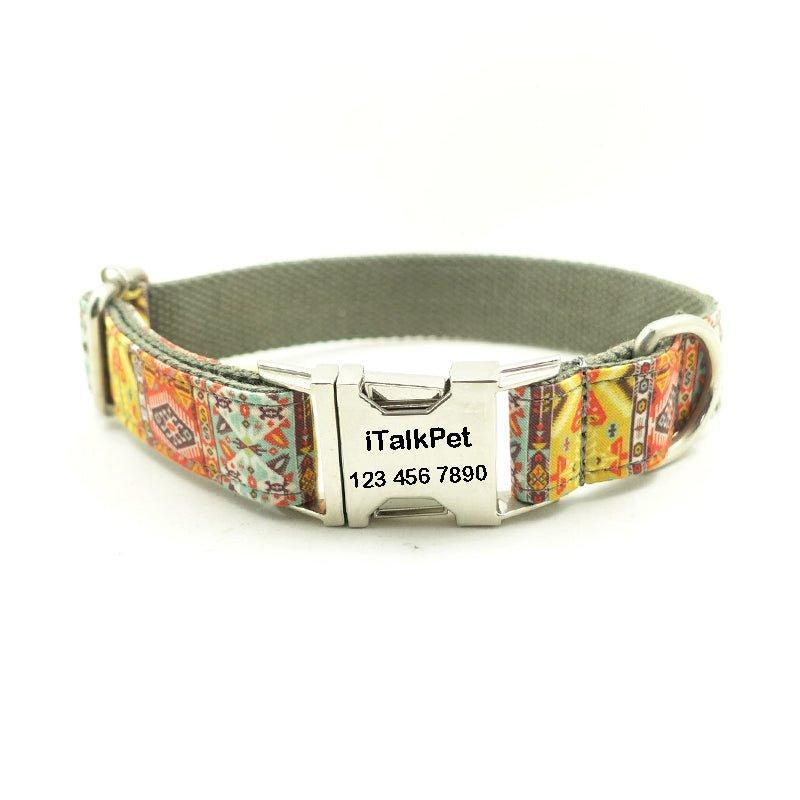 Gray Bohemian Personalized Dog Collar Set - iTalkPet