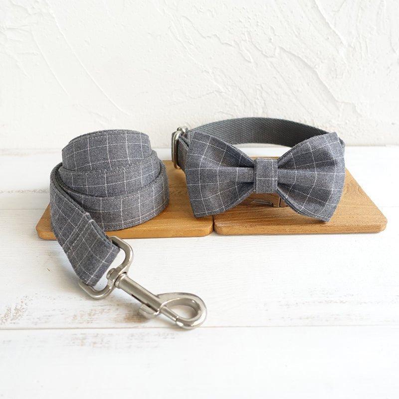 Gray Plaid Thickened Soft Custom Dog Collar Set - iTalkPet