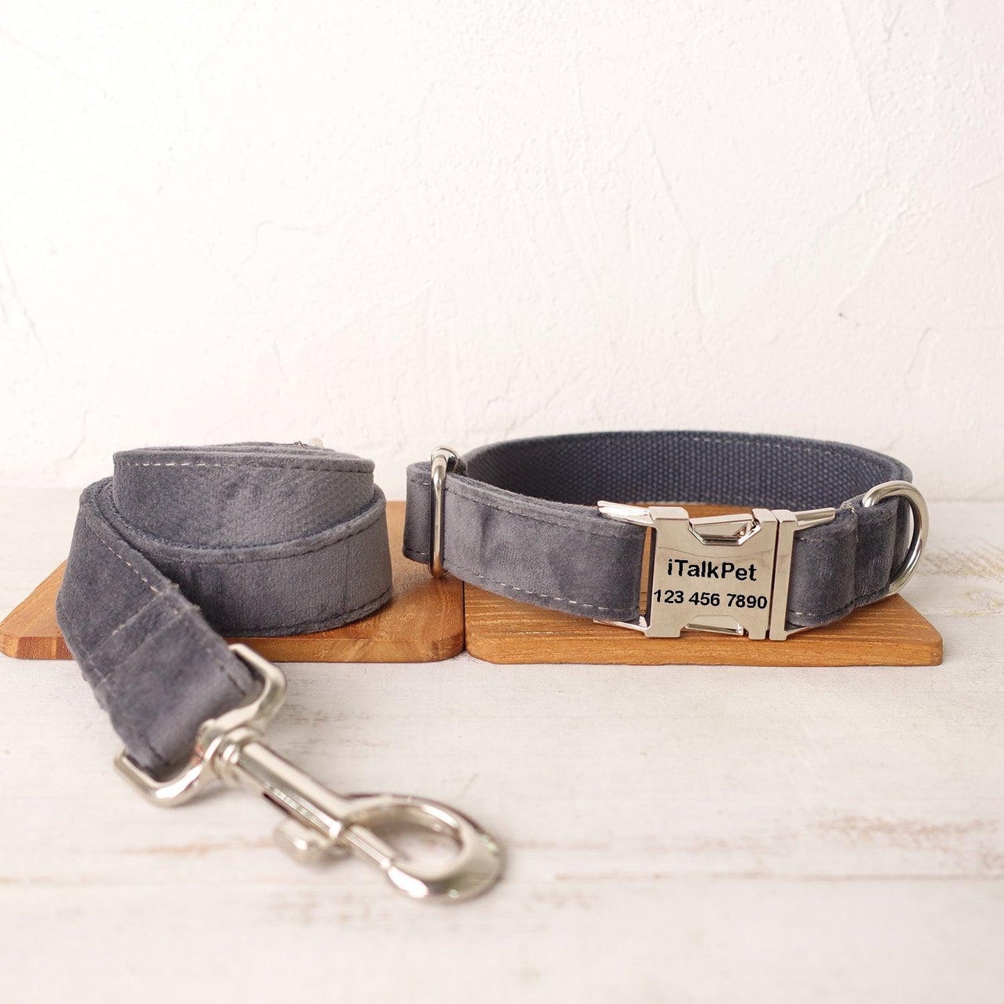 Gray Soft Personalized Dog Collar Set - iTalkPet