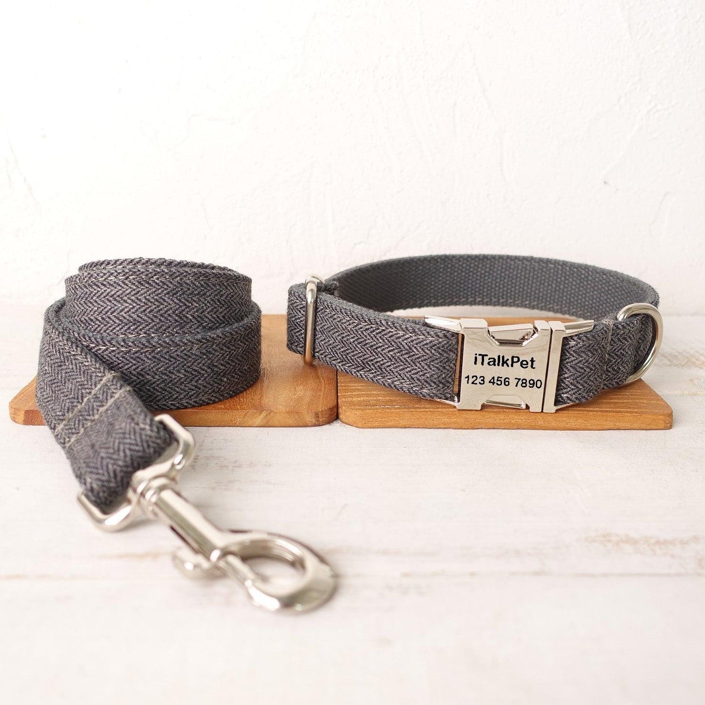 Gray Suit Personalized Dog Collar Set - iTalkPet