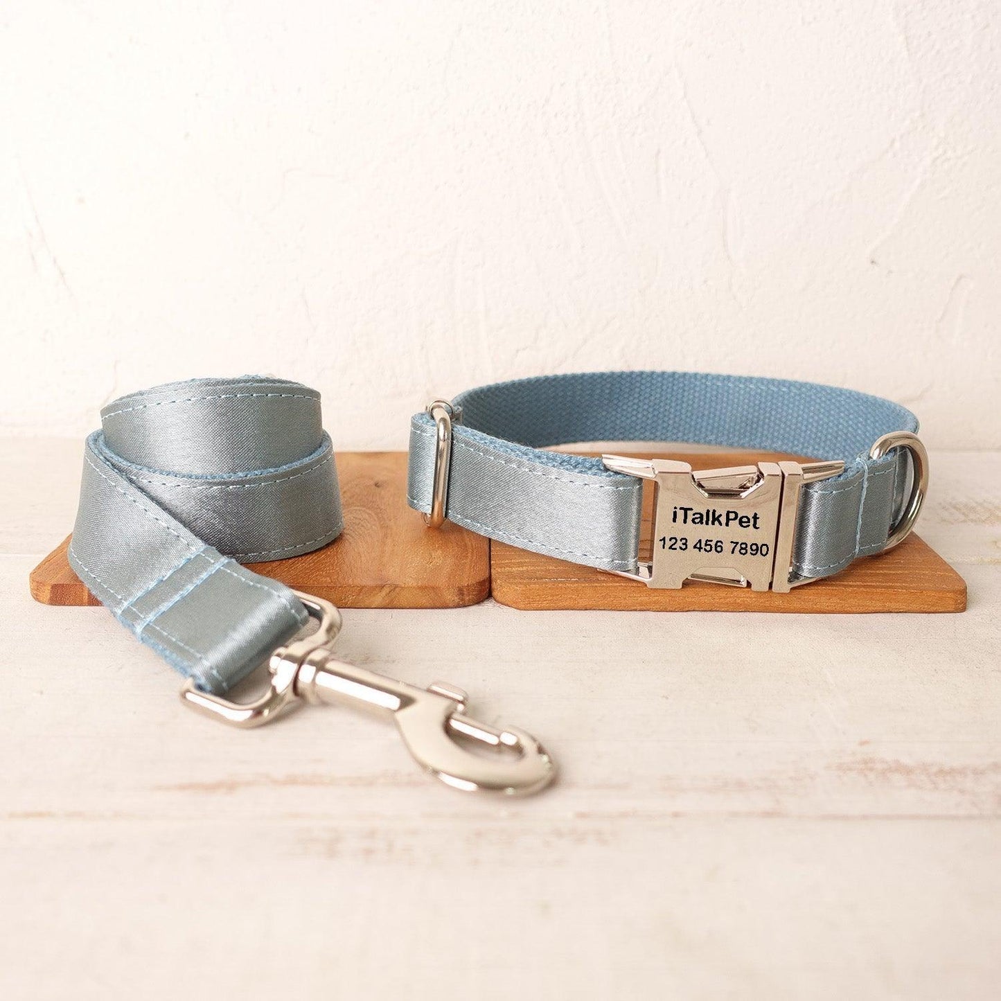 Ice Blue Personalized Dog Collar Set - iTalkPet