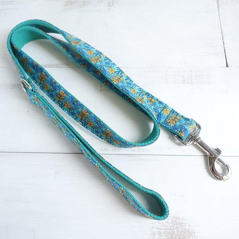 Leaf Teal Personalized Dog Collar Set - iTalkPet