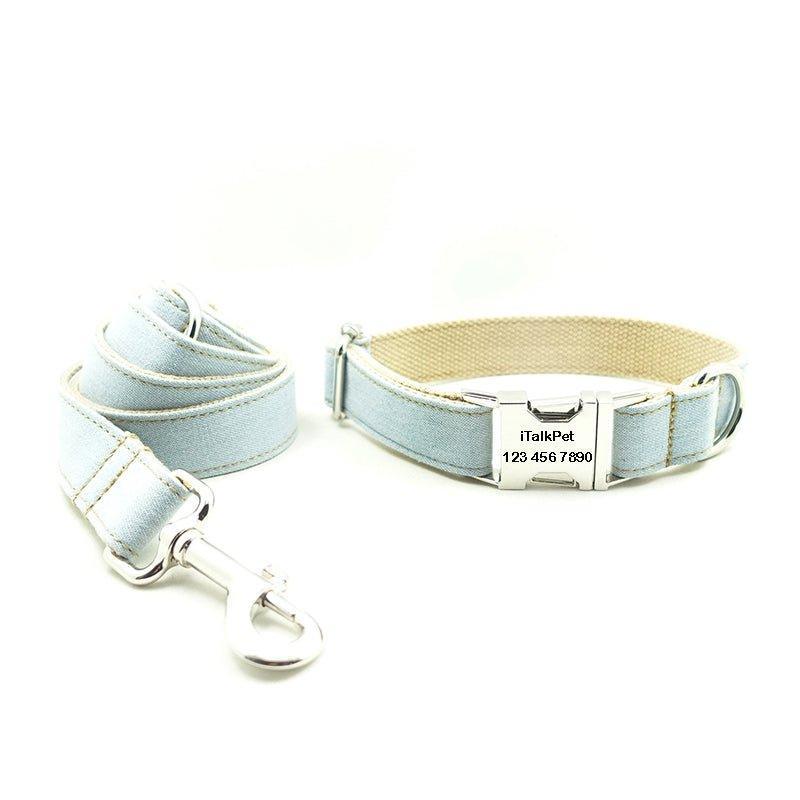 Light Blue Brown Personalized Dog Collar Set - iTalkPet