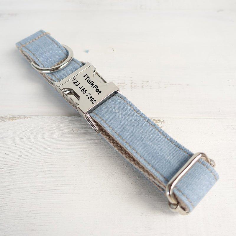 Light Blue Brown Personalized Dog Collar Set - iTalkPet