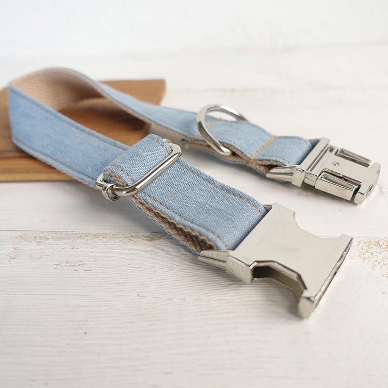 Light Blue Brown Personalized Dog Collar Set - iTalkPet