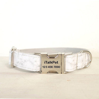 Marble White Personalized Dog Collar Set - iTalkPet