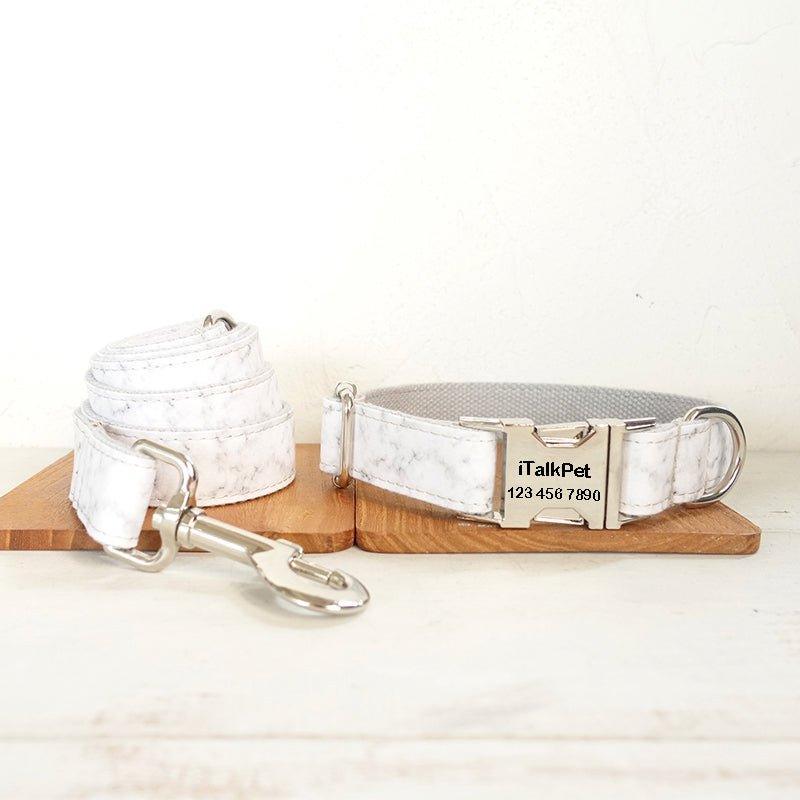 Marble White Personalized Dog Collar Set - iTalkPet