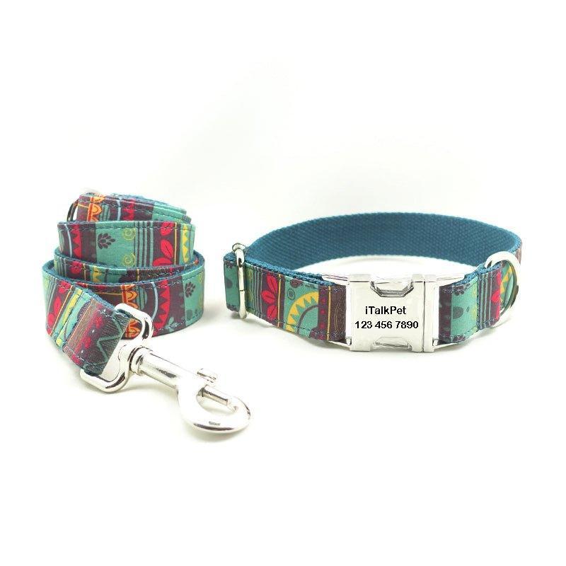 Maya Flower Personalized Dog Collar Set - iTalkPet