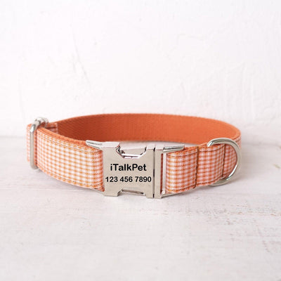 Orange Plaid Personalized Dog Collar Set - iTalkPet