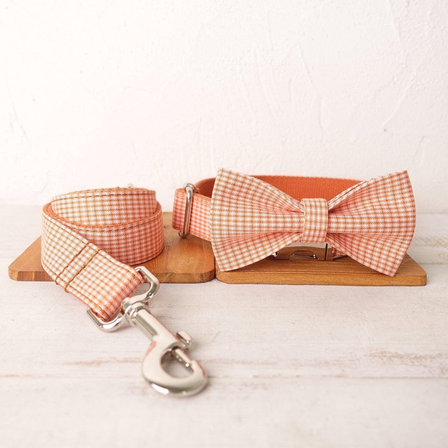 Orange Plaid Personalized Dog Collar Set - iTalkPet