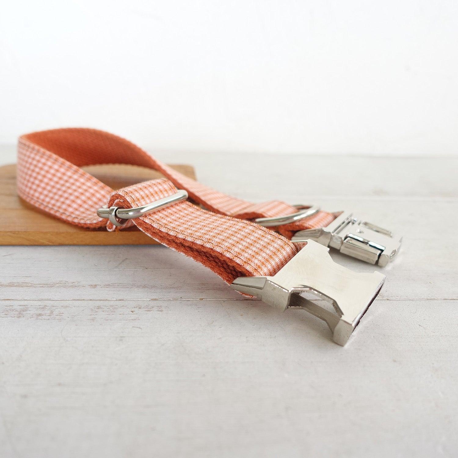 Orange Plaid Personalized Dog Collar Set - iTalkPet