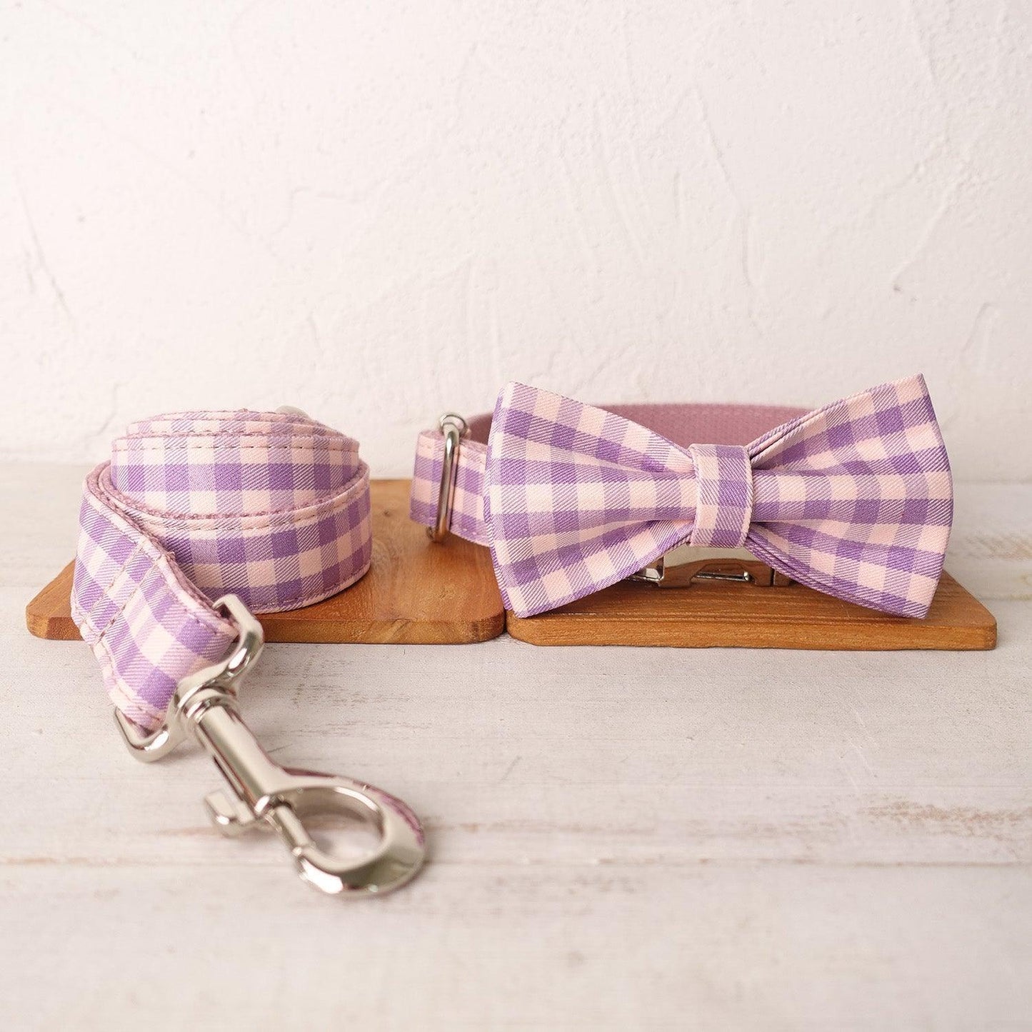 Pink Purple Plaid Personalized Dog Collar Set - iTalkPet