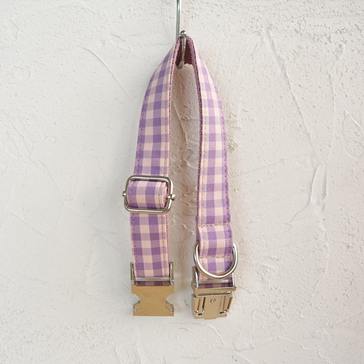 Pink Purple Plaid Personalized Dog Collar Set - iTalkPet