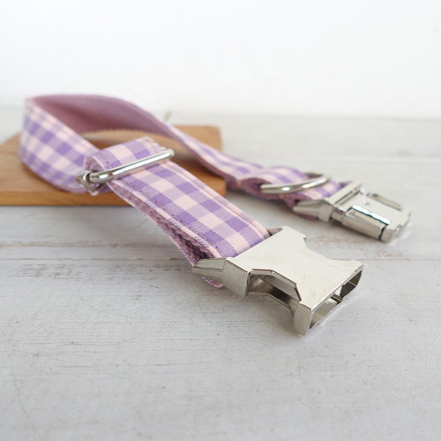 Pink Purple Plaid Personalized Dog Collar Set - iTalkPet