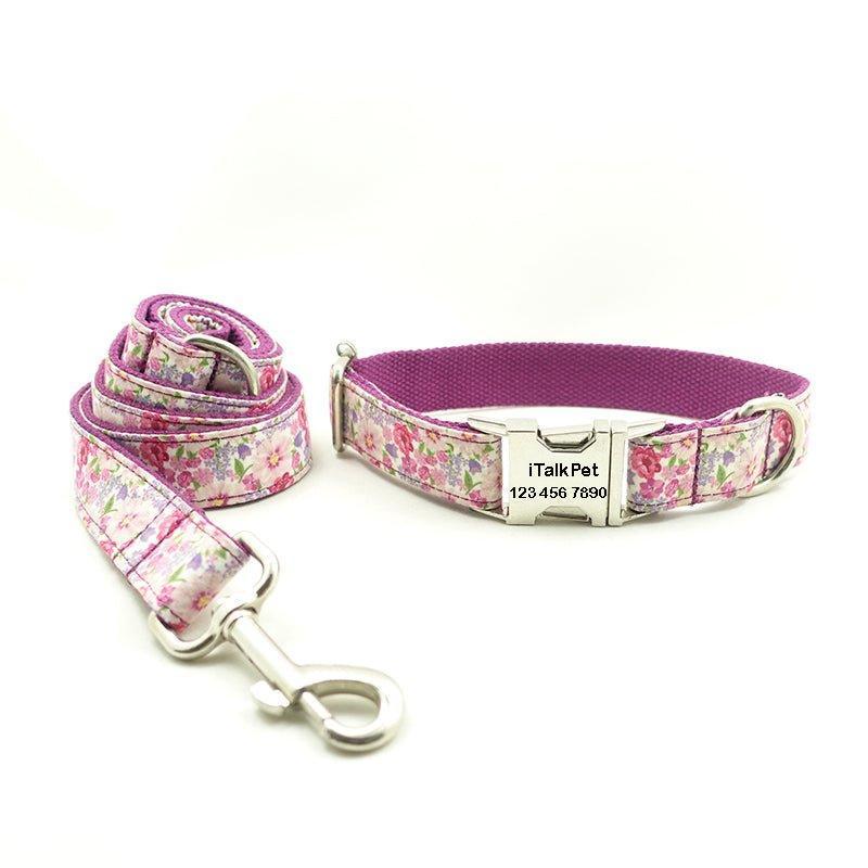 Purple Flower Personalized Dog Collar Set - iTalkPet