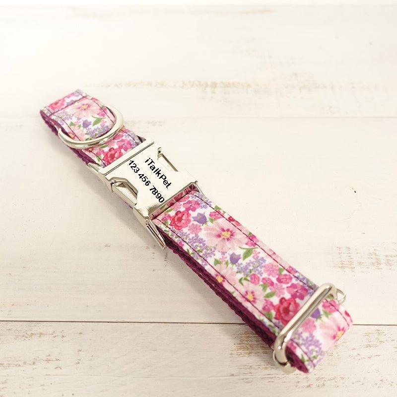 Purple Flower Personalized Dog Collar Set - iTalkPet