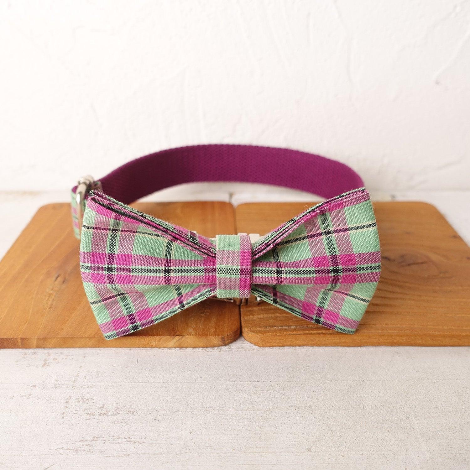 Purple Mint Plaid Personalized Dog Collar Set - iTalkPet