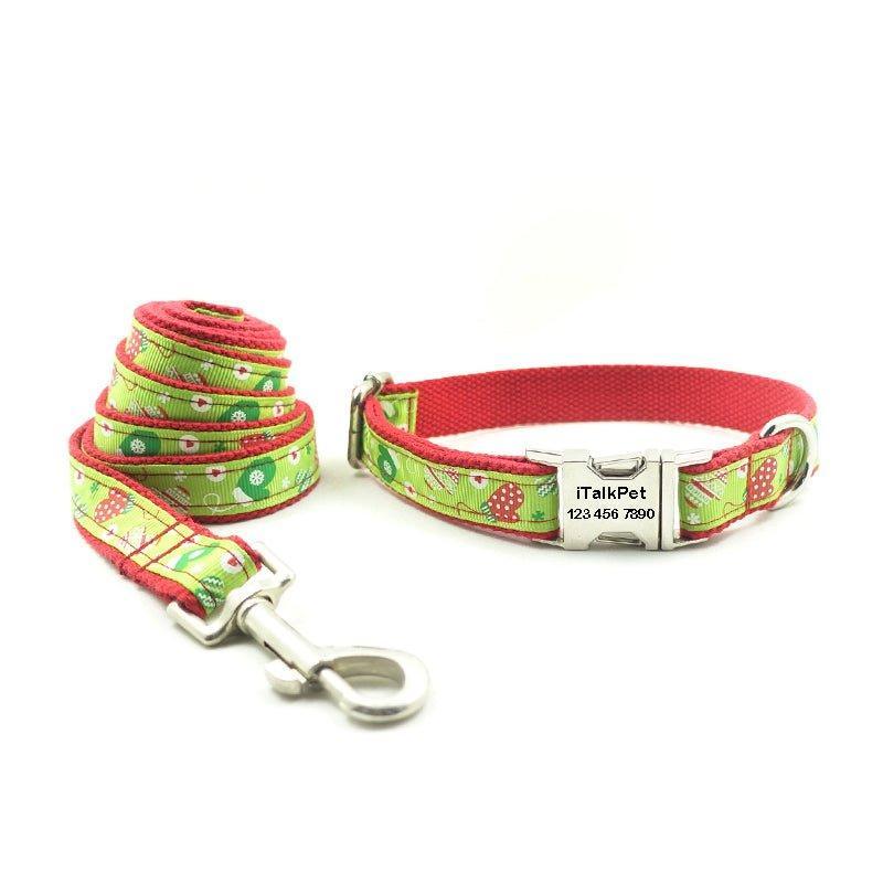 Red Green Cut Soft Personalized Dog Collar Set - iTalkPet