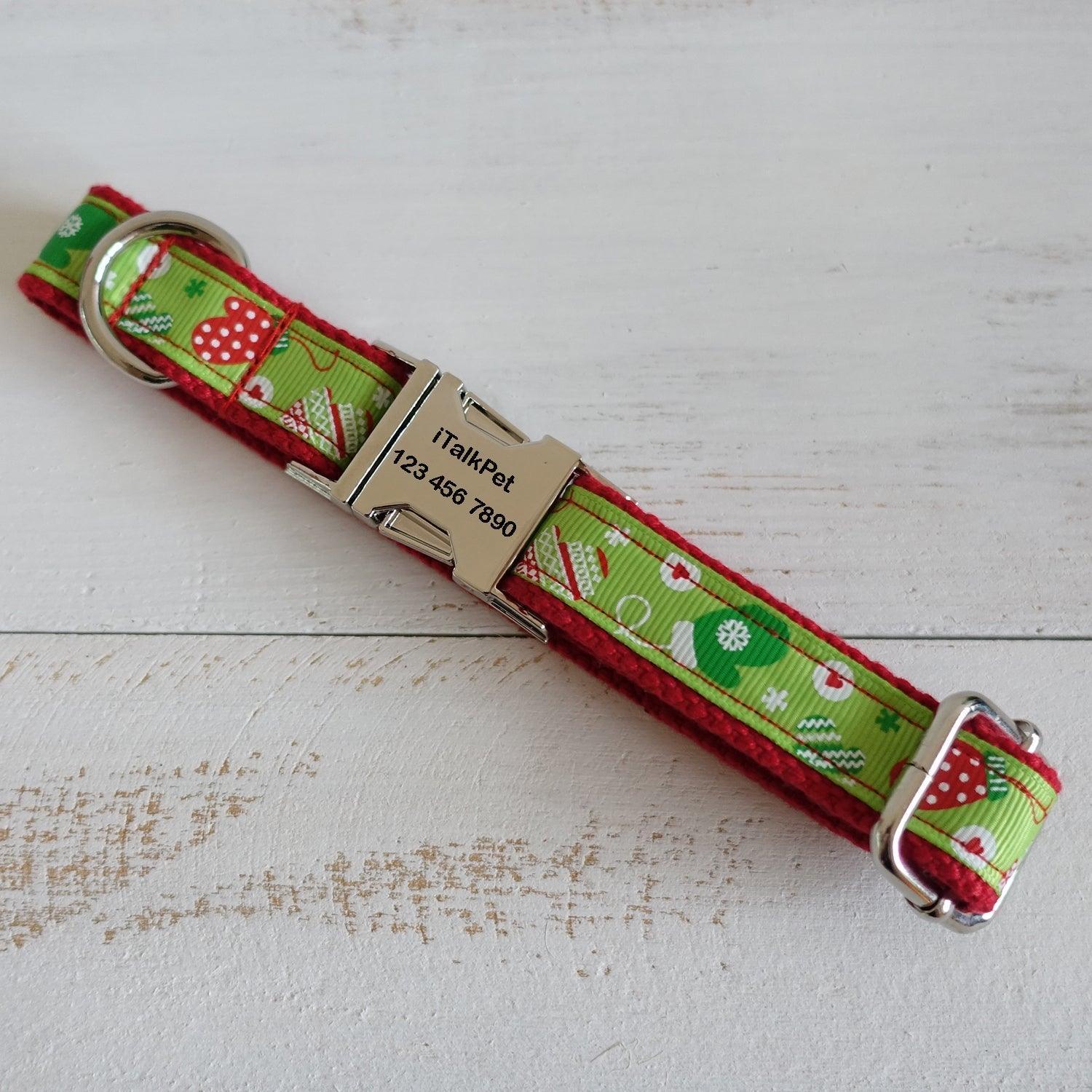 Red Green Cut Soft Personalized Dog Collar Set - iTalkPet