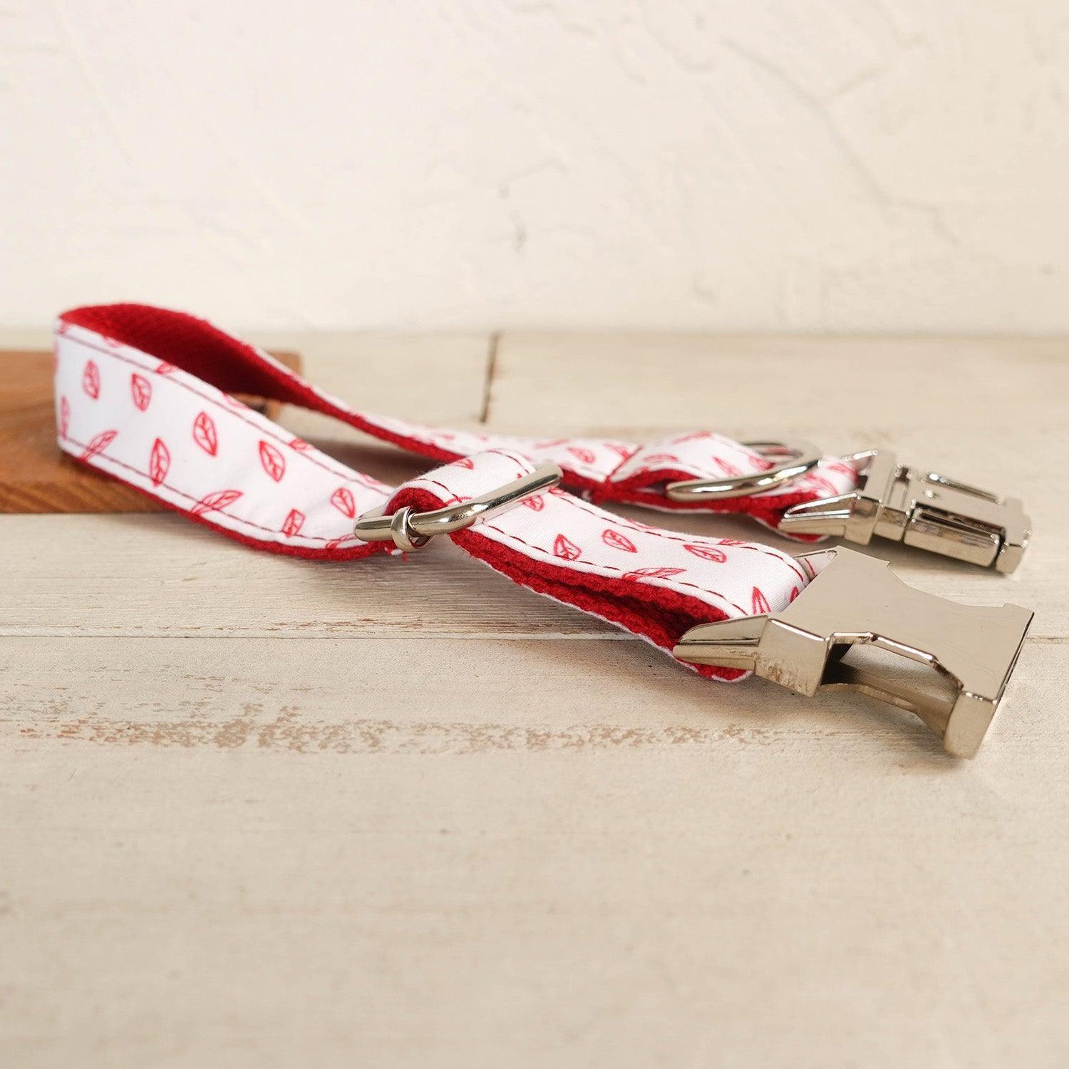 Red Leaf White Personalized Dog Collar Set - iTalkPet