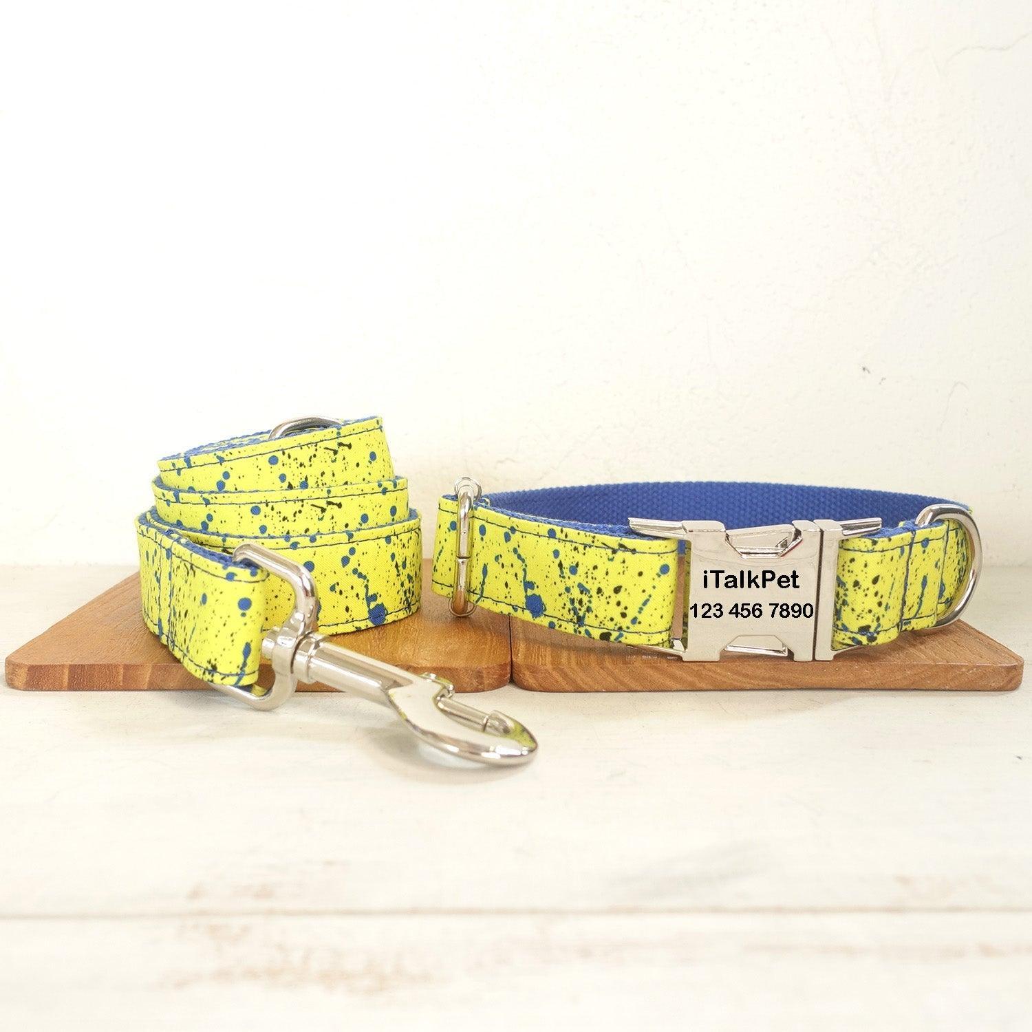 Splash Ink Yellow Personalized Dog Collar Set - iTalkPet