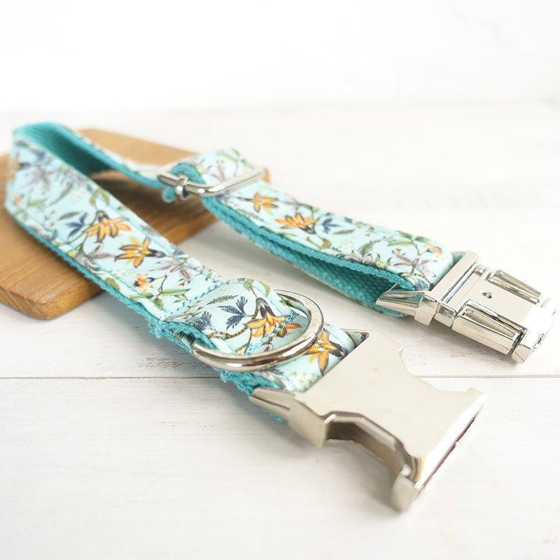 Teal Flower Personalized Dog Collar Set - iTalkPet